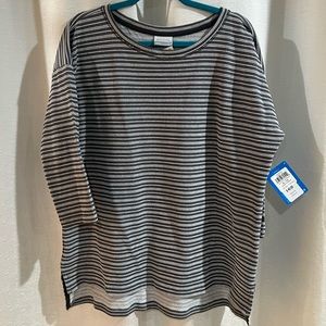 Grey & White Textured Striped 3/4 Sleeve Top | XL